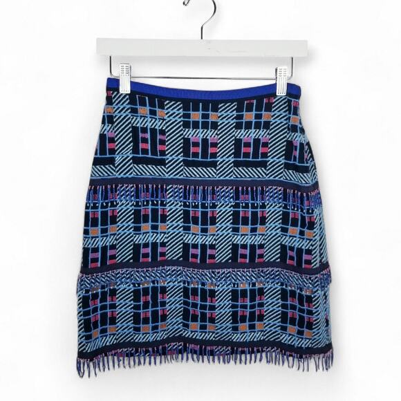 NWT Anthropologie Maeve Beaded Fringe Mini Skirt in Blue Motif - Size 0 - Picture 4 of 8